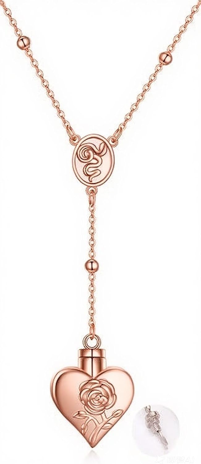 TIGER RIDER Sterling Silver LDR Stash Snuffle Spoon Gold/Black/White Gold/Rose Gold Necklace Hidden Scoop Rosary Chain Rose and Snake Pendant