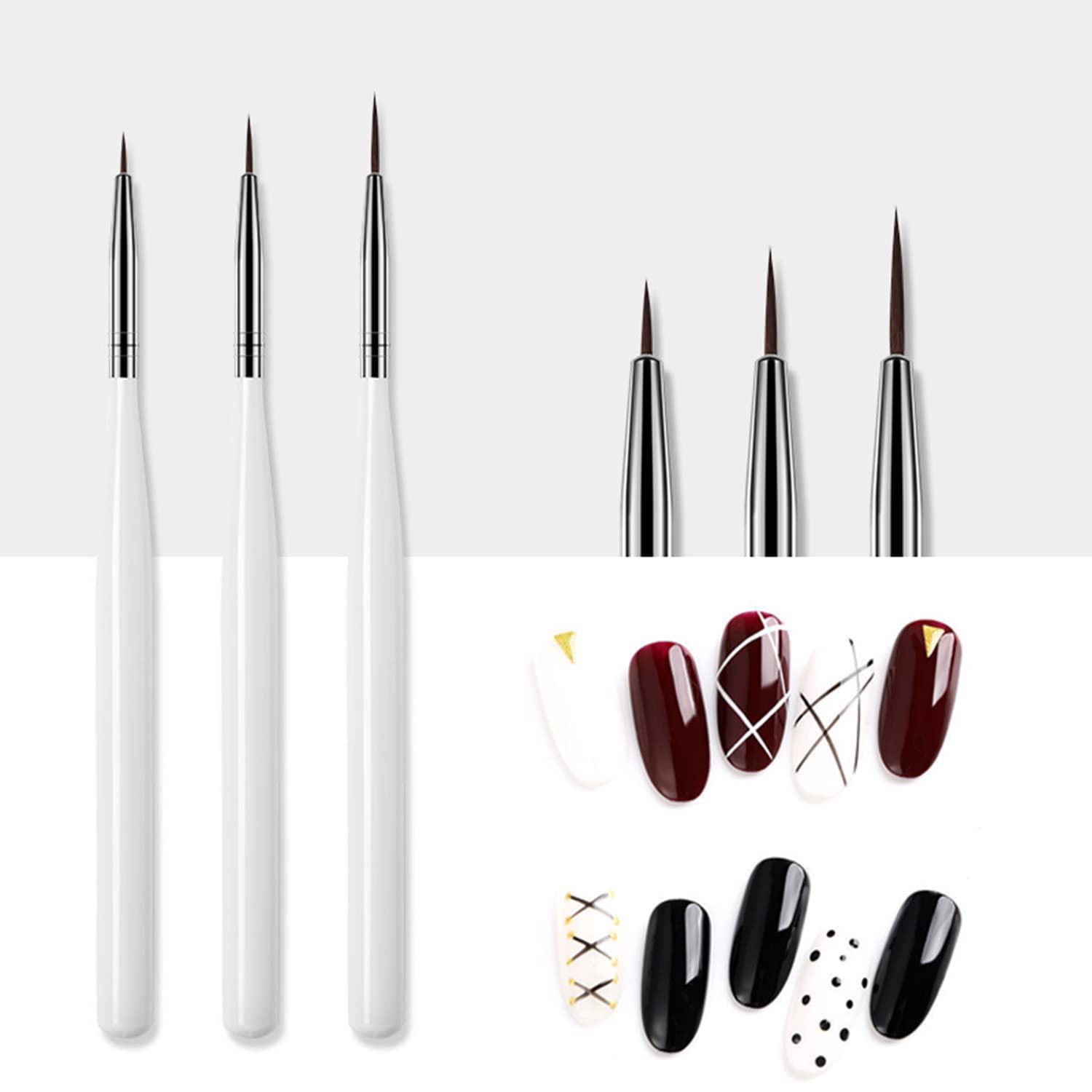 3 Piezas Pinceles para Uñas, Pinceles Uñas Gel Profesionales, Nail Art Pintura Dibujo Línea Herramienta, DIY Nail Art Design