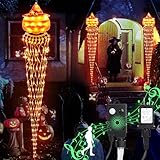 ODEETRONIC Halloween Pumpkin Waterfall Lights, 120 LED Orange Hanging Lights with Music Sync Spooky Sounds, 7 Modes Twinkle Lights Waterproof for Indoor Outdoor Yard Party Patio Home Decor, Clear Wire