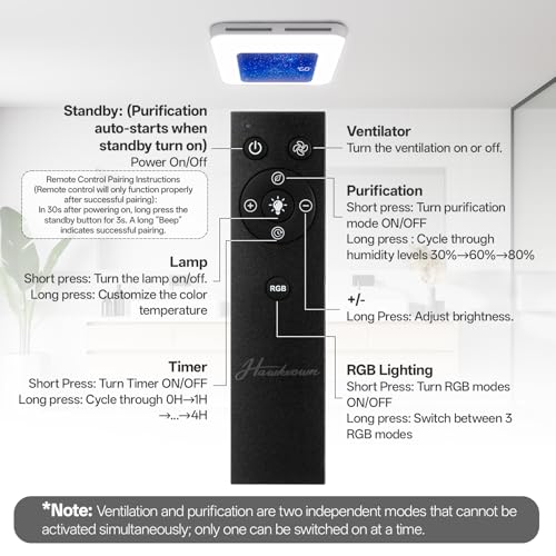 Image of Bathroom Exhaust Fan with Humidity Sensor, 230 CFM 1.0 Sone Ventilation Fan, 3 Dynamic Light and 3CCT Light (2700-4500-6500K), 11.22 inch x 11.22 inch Mount, Remote Control (Stellar Night)