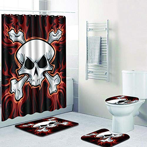 ZDDWLDL 4Pcs Duschvorhänge Set Mit Rutschfesten Teppichen,Toilettendeckel und Badematte Schwarzer Brauner Weißer…