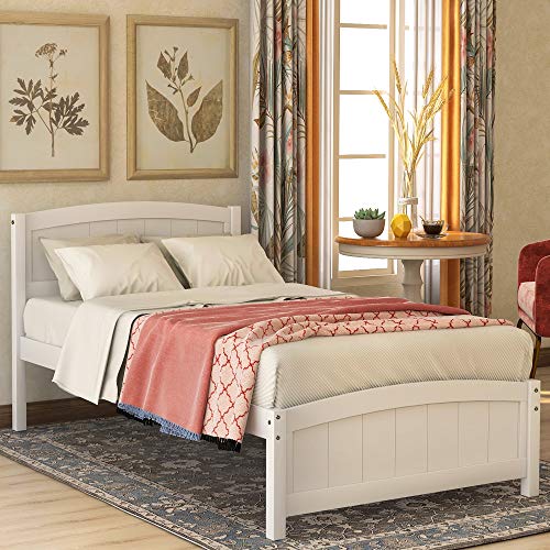 LZ LEISURE ZONE Twin Bed Frames, Platform Bed Frames, Wood Twin Bed with Headboard, Footboard and Slats Support,White