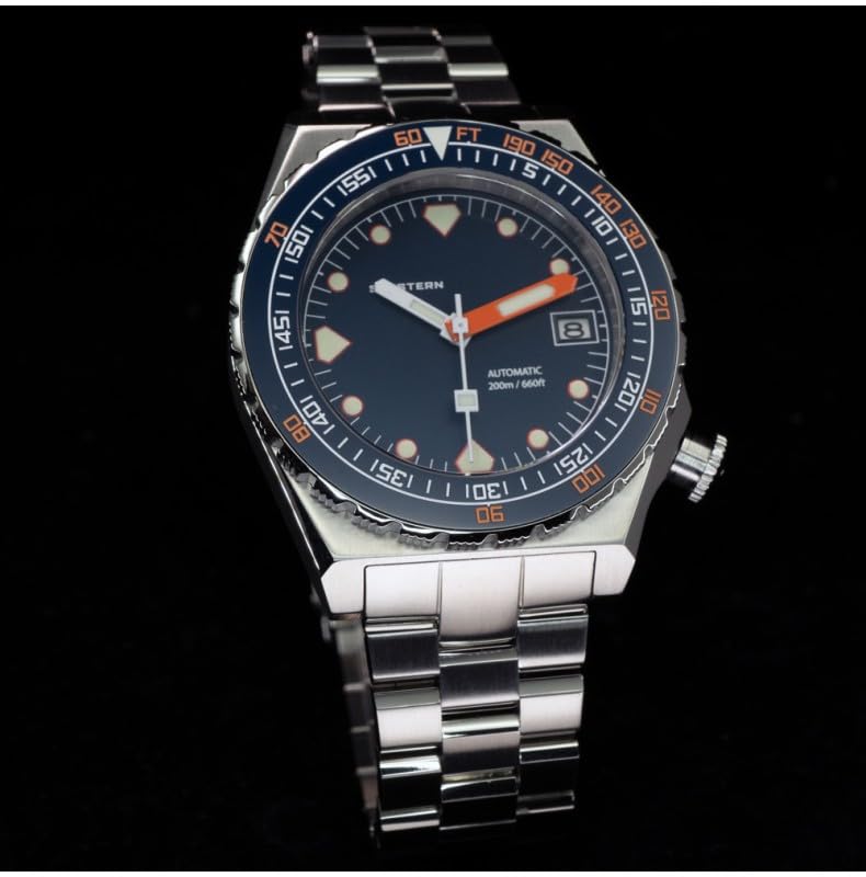 Seestern S407 Automatico Acciaio Blu Ceramica Datario Diver Orologio Uomo