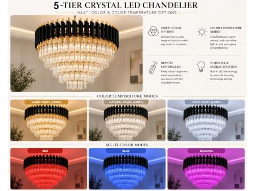 Image of Zingy Modern Gold Crystal Moving Chandelier, 600mm (60 Cm. (23.6 Inch) Round LED Pendant Light with Remote Control, Multicolour Changing,Luxury Contemporary Ceiling Light Fixture for Decoration A