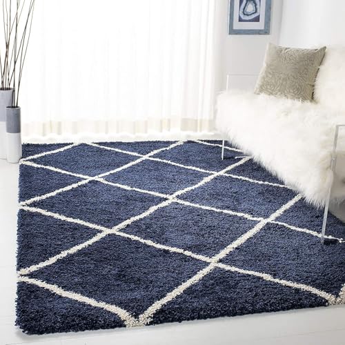 Image of Shaggy Rugs 8X11 FEET Soft and Cozy Carpet for Living Room & Hall, Bedroom, and Kids Room Non-Slip, High Pile, Machine Washable, Perfect for Any Room (Blue Ivory)