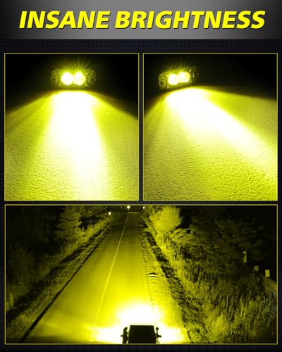 Image of Yellow Flush Mount LED Pods 40W CREE LED Flush Bumper Fog Lights | Spot Flood Combo Offroad Driving Lights Yellow Flush Mount LED Chase Light Pods for Trucks Pickup SUV UTV ATV