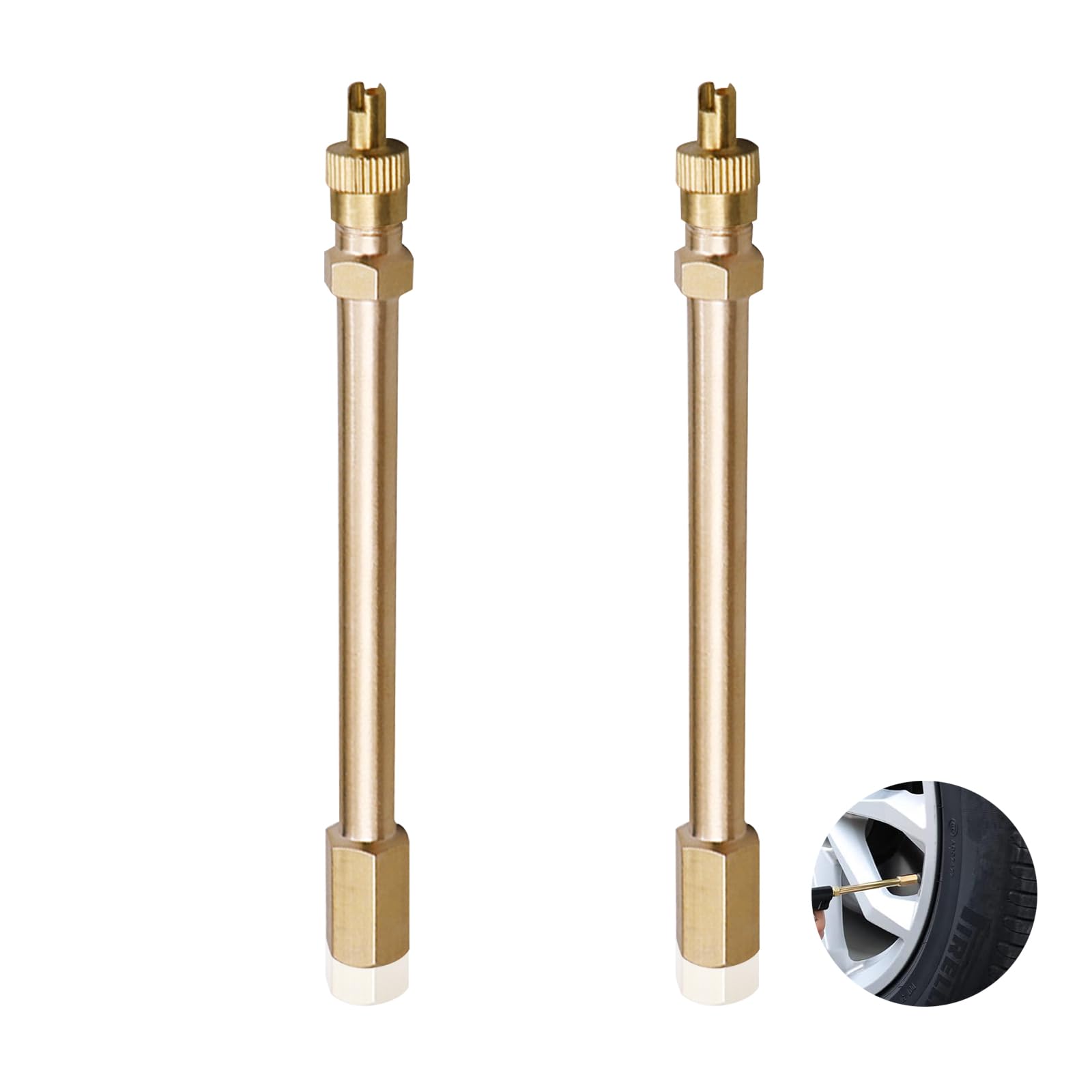 Przedłużenie wentylu samochodowego, 2 sztuki, adapter przedłużający, mosiądz, 10 cm, adapter do wentyli do opon, do samochodów, ciężarówek i rowerów, kompatybilny z wentylem opon