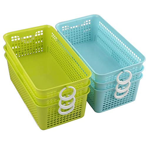 Eudokky Juego de 6 Cestas de Plástico para Almacenamiento de Escritorio con Asa, Pequeña y Práctica Cesta de Almacenamiento