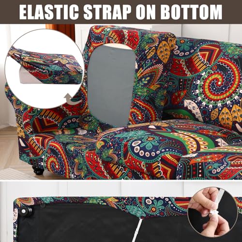 Image of SearchI Sofa Cover Couch Covers, 4 Pieces Sofa Slipcover with 3 Separate Cushion Covers Stretch Soft Furniture Protector for Living Room Couch Cover for Pets Kids(Sofa, Paisley Floral)
