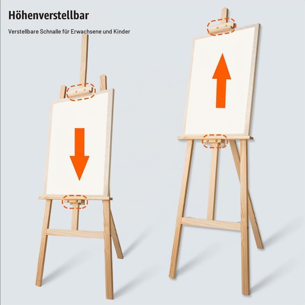 2PCS Staffelei Holz Groß,150 Cm Massivholz-Malstaffelei,Höhenverstellbare Staffelei,Geeignet Für Kinder Und Erwachsene Zur Künstlerischen Gestaltung Und Für Hochzeiten