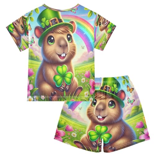 Capybara St Patricks Flowers Pajama Set Short Sleeve Summer Pajamas Shorts Sets PJ Clothes Set Soft 5Y2