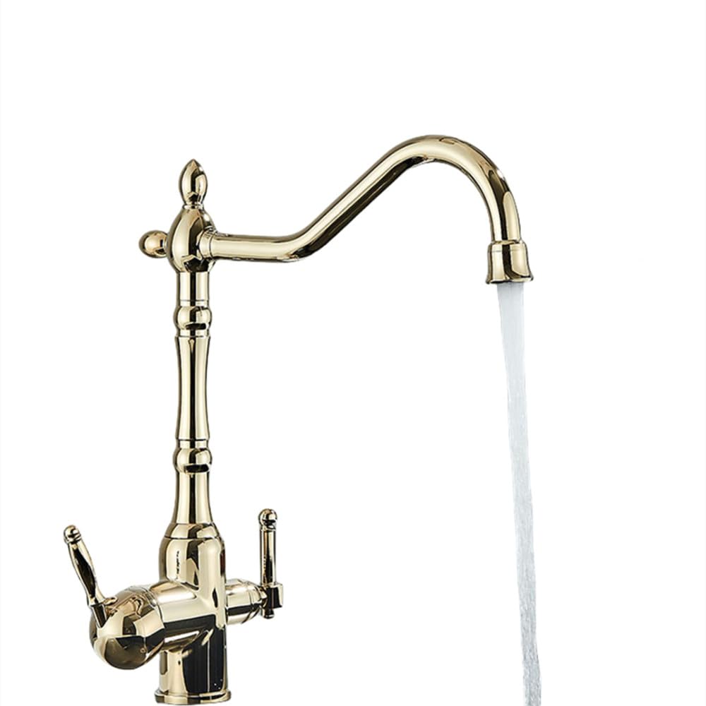 MXXQRHF Golden Filter Kitchen Faucet Purified Cold Hot Water Mixer Crane Tap Antique Brass Deck Mount Sink Faucets for Kitchen,Shiny Gold A