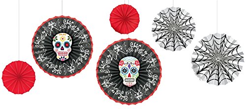 Day of The Dead Paper Fan Decorations 6ct