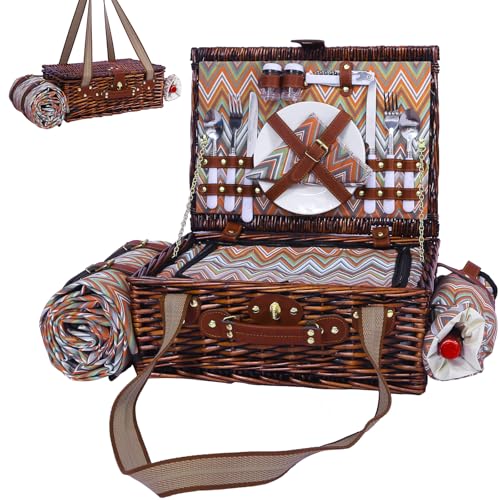 Neti Neti Wicker Picnic Basket for 2 Boho with...