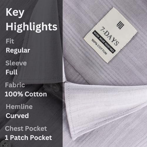 Image of 7-DAYS Men's Premium Formal Shirts - Regular Fit, Full Sleeve, 100% Pure Cotton, Self-Design, with Pocket - Stylish Office Shirts for Men