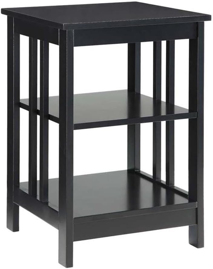 Pemberly Row Wood End Table, 23.75" H x 15.75" W x 15.75" D, Black Finish, 2 Shelves, Durable Construction, Classic Design, Storage for Living Room or Bedroom