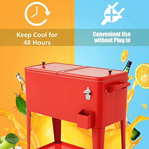 Giantex 80 Quart Rolling Patio Cooler Cart with Bottom Storage Shelf & Drain, Outdoor Ice Chest with Lockable Wheels, Bottle Opener & Cap Catcher, for Party Poolside Backyard BBQ