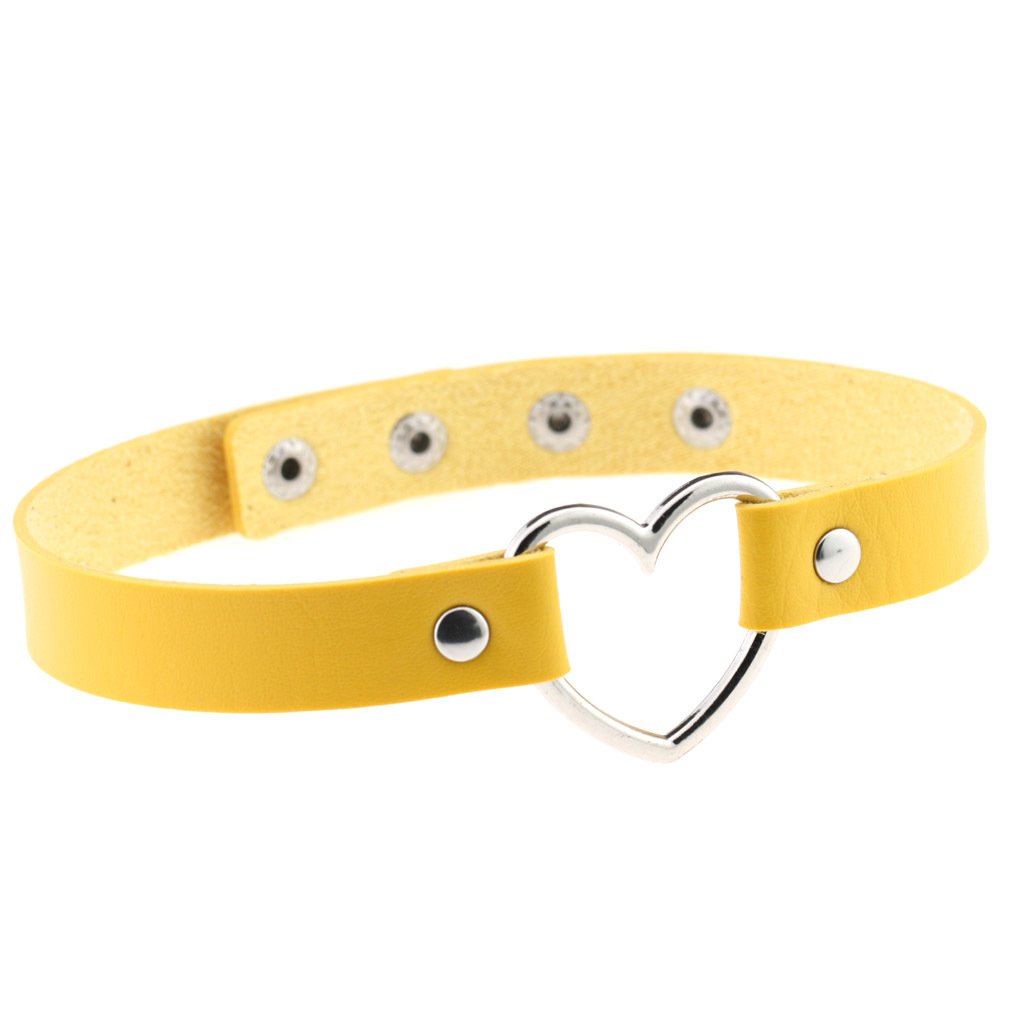 FM FM42 Multicolor PU Simulated Leather Heart Ring Collar Choker Necklace 17.72" Length