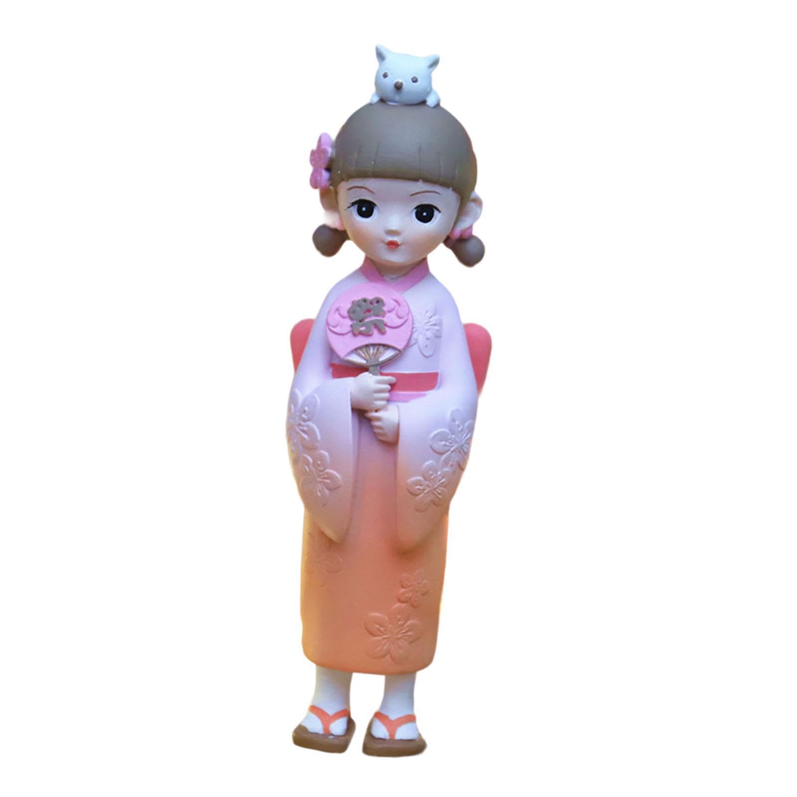 AMSLSIU Unique Artistic Japanese Geisha Doll,with Round Fan,6x4.5x15.5cm