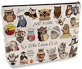 DOOX Owl Makeup Bags with Lining, Funny Cosmetic Bags Pencil Pouch - Double-Sided Print - Cute Owl Birthday & Christmas Gifts for Daughter, Sister, Women