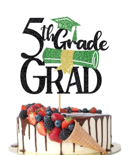 Crseniny 5th Grade Grad Cake Topper，Straight Outta 5th Grade Cake Topper