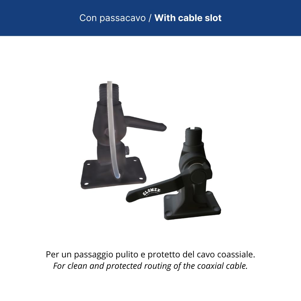 Glomex – Base noire à double joint en nylon renforcé, modèle RA115/BK – Verrouillage à levier, trou de câble, filetage 1" x14, pour bateaux à voile, moteur, bateaux pneumatiques, yachts – UV résistant