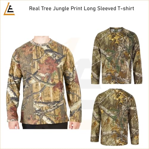 Men's Camouflage Camo Long Sleeved T-Shirt | Real Tree Jungle Forest Print Cotton-Polyester Blend Stylish Fishing & Hunting | Clothing Sizes M to 5XL (UK) | Perfect for Outdoor Adventures