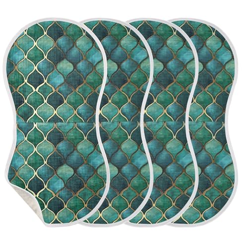 xigua Green Scale Pattern Baby Burp Cloths for Newborn Boys and Girls 4 Pack, Soft & Absorbent Cotton Baby Burp Cloth, Baby Washcloths, Newborn Towel, Burp Rags3