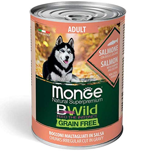 Monge Natural Superpremium Adult Salmon with Pumpkin and Zucchini, Dog Food for All Breeds (Wet Dog Food, Salmon with Pumpkin and Zucchini, Grain Free, 400g)