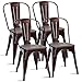COSTWAY Tolix Style Dining Chairs Industrial Metal Stackable Cafe Side Chair w/Wood Seat Set of 4 (Copper)