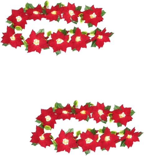 PRETYZOOM 2 juegos de luces de flor de pascua iluminada, guirnalda de nochebuena roja, guirnalda de flores de Navidad, guirnalda de flores de