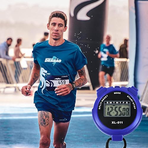 Image of Digital Sports Stopwatch Timer Stopwatch Lap Timer Digital Calendar Alarm Clock Referee Watch for Training Swimming Running (Blue)