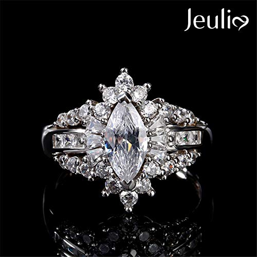 Jeulia 2 Carat Marquise Cut Rings Women Halo Solitaire Engagement Rings 925 Sterling Silver Cubic Zirconia Wedding Rings Anniversary Promise with Jewelry Box4