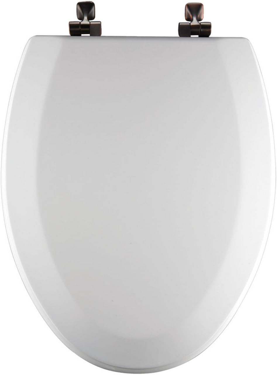 Church 585OR 000 Wood Toilet Seat with Oil Rubbed Bronze Hinges, White