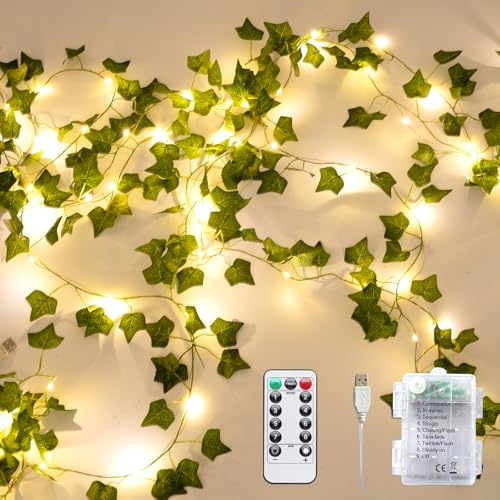 Alabeila Nest Fake Plants Vines,33ft 100 LED Artificial Ivy Garland with Fairy Lights,for Home Living Room Bedroom Wall Art Aesthetic Office Coffee Wedding Party Farmhouse Dorm Outdoor Garden Decor