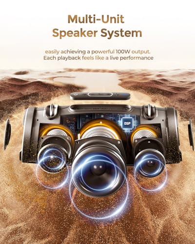 Image of YEAHBOX Sonic Boom Portable Bluetooth Speaker, 100W RMS / 120W Peak Power, Deep Bass Stereo Sound, RGB LED Light Show, Bluetooth 5.3, AUX /TF Card, Shoulder Strap, Portable Speaker for Party & Outdoor
