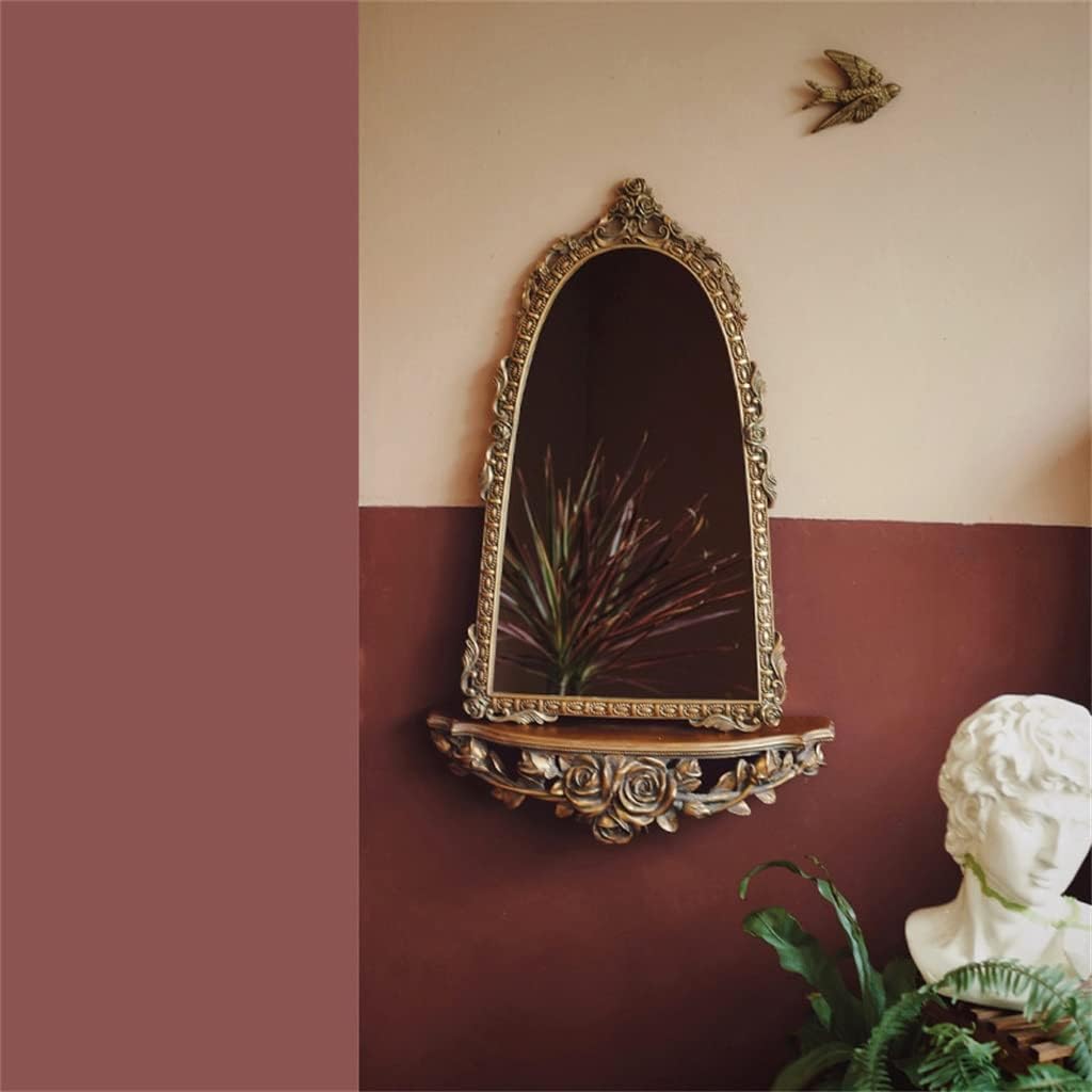 Vintage Wall with Shelf Light Carved Golden Girls Bathroom Makeup Mirrors Hanging