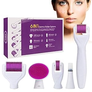 Dermarollerset, 6-in-1, 1,5/1,0/0,5 micronaald, siliconen borstel en desinfectietablet voor de regeneratie van de huid…