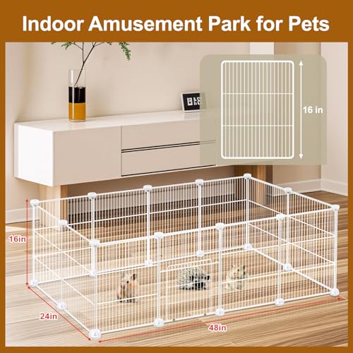 Image of VISCOO 12 Panels Small Animal Playpen,Pet Playpen,C&C Cage for Guinea Pigs,Puppy Play Pen,Bunny Playpen Indoor Outdoor, Portable Metal Wire Yard Fence(White)