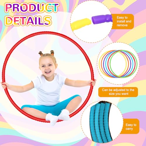 Sratte 6 Pcs Exercise Hoop Detachable Adjustable Plastic Hoops Snap Together Toy Ring Color Playground Toys for Girls and Boys Party Games, Sports, Exercise, Dog Training(28 Inch,Stylish Colors)