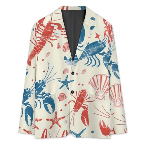 Lobster Starfish Shell Coral Casual Suits Jackets for Men Two Buttons Business Coat Wedding Dinner Party2
