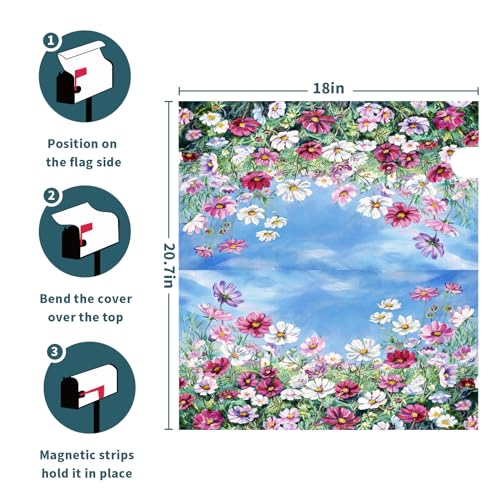 Image of Spring Summer Flowers Mailboxs Cover Magnetic Standard Size 21 inch x 18 inch Wildflowers Mailbox Covers Magnetic Spring Summer Floral Decorative Mailbox Post Letter Box Wrap Decoration for Home Outdoor