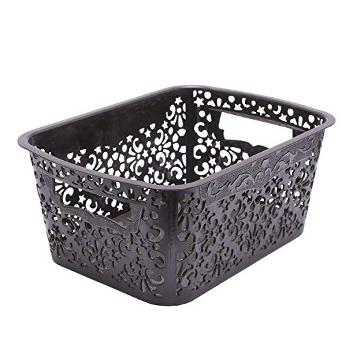 Image of Cutting Edge Essentials Plastic Storage Baskets /Shelf /Turkish Rack without Lid - Set of 1 for Fruit Vegetable Bathroom Stationary Home Basket with Handle (Black, Small)