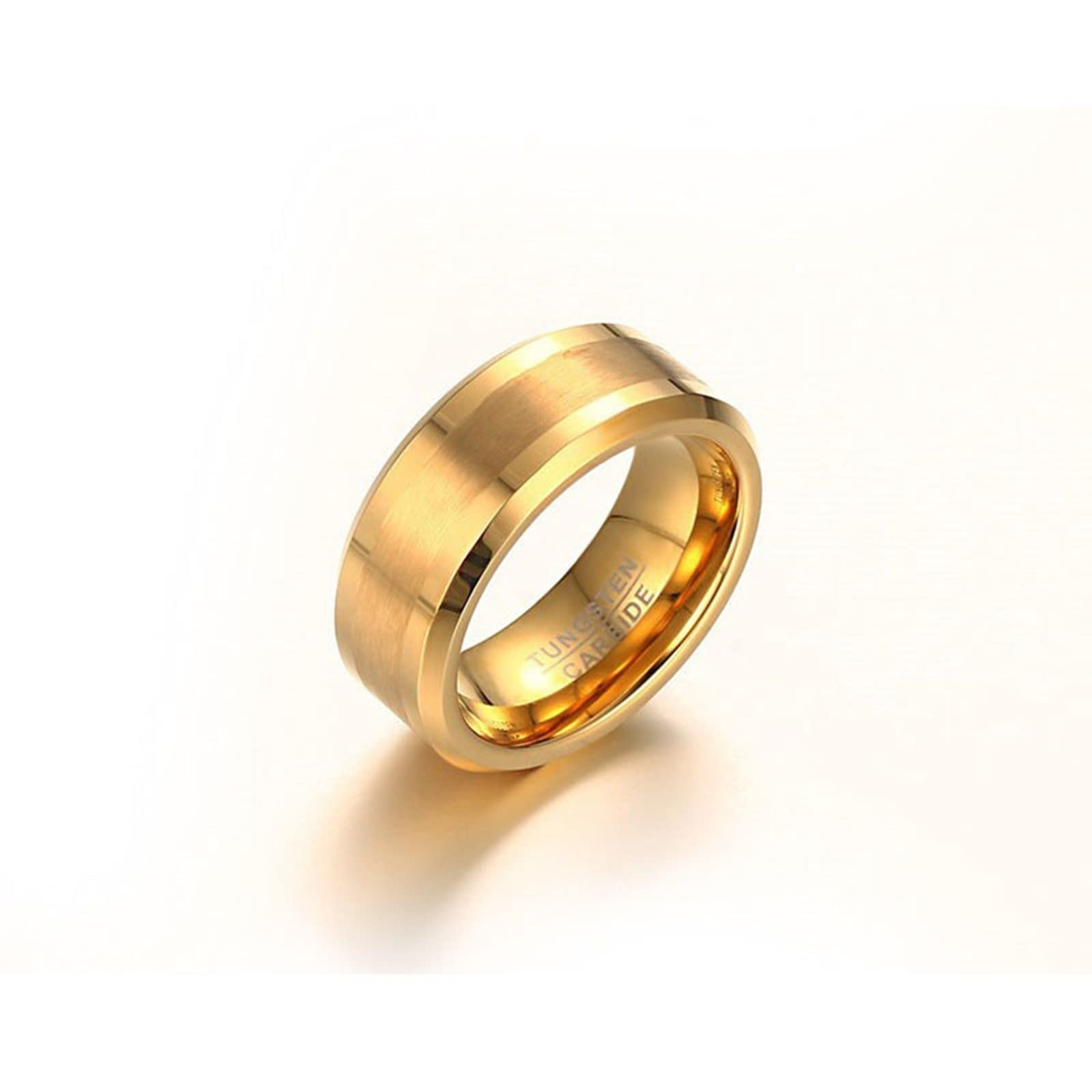 Gualiy Collar de acero de tungsteno para parejas, collar de anillos a juego para parejas, anillo dorado cepillado de 8 mm, collar de borde biselado, No es una piedra preciosa