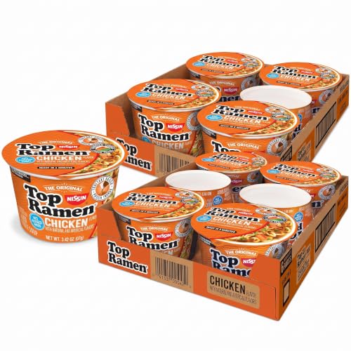Nissin Top Ramen Bowl Ramen Noodle Soup,Chicken,3.42 Ounce,(Pack of 12)