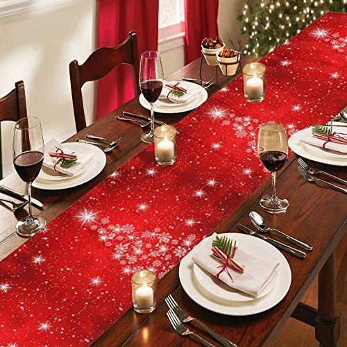 Christmas Decorative Orangy Red Table Runner 13 x 90 Inch, Xmas Tree Tablerunner Snowflake Flowers Non-Slip Polyester Table Runner for Family Dinner Office Holiday Christmas Table Decorations Christmas Decorative Orangy Red Table Runner 13 x 90 Inch, Xmas Tree Tablerunner Snowflake Flowers Non-Slip Polyester Table Runner for Family Dinner Office Holiday Christmas Table Decorations