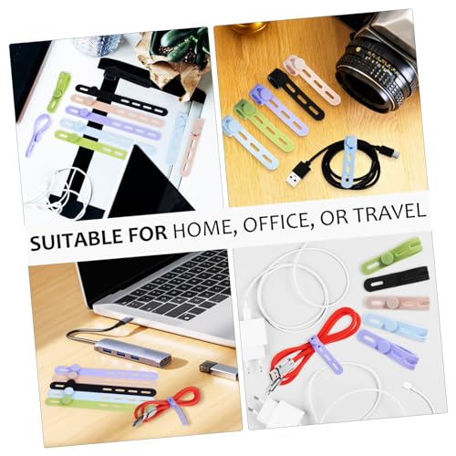 Paquete de 10 organizadores de cable de silicona para escritorio, organizador de cables para oficina y hogar miniatura 4