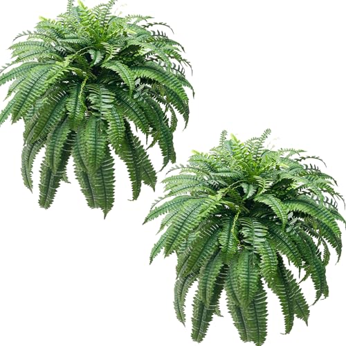 WKTRSM Artificial Boston Ferns for Outdoors 48Inch Extra Large Fake Ferns, 88 Branches Faux Boston Fern Bush, Artificial Faux Fern Hanging Plants for Home Decor, 2 PCS