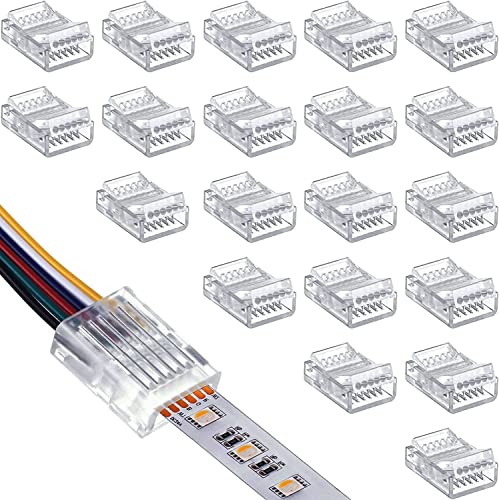 RUNCCI-YUN 20 Pièces Connecteur Bande LED 12mm 6 Broches Connecteur, LED Rapide Connector 6 broches 12 mm Connecteurs Gaplesspour bandes lumineuses LED RGB WW ou RGB + CCT étanches
