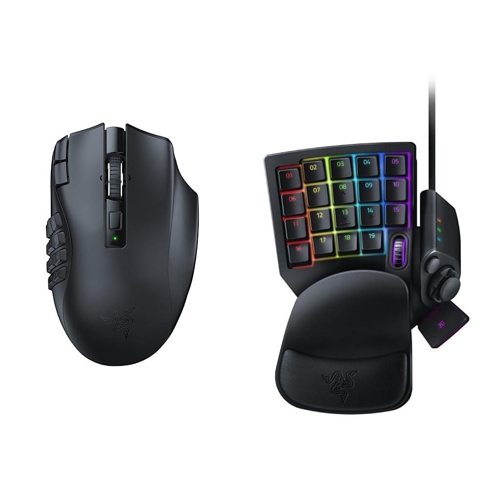 Razer Naga V2 HyperSpeed - Ergonomische Kabellose MMO Gaming Maus & Tartarus V2 - Gaming Keypad